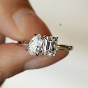 GRA Certified 2 Carat VVS1 Pear & Emerald-cut Moissanite ring in Size 6 US
